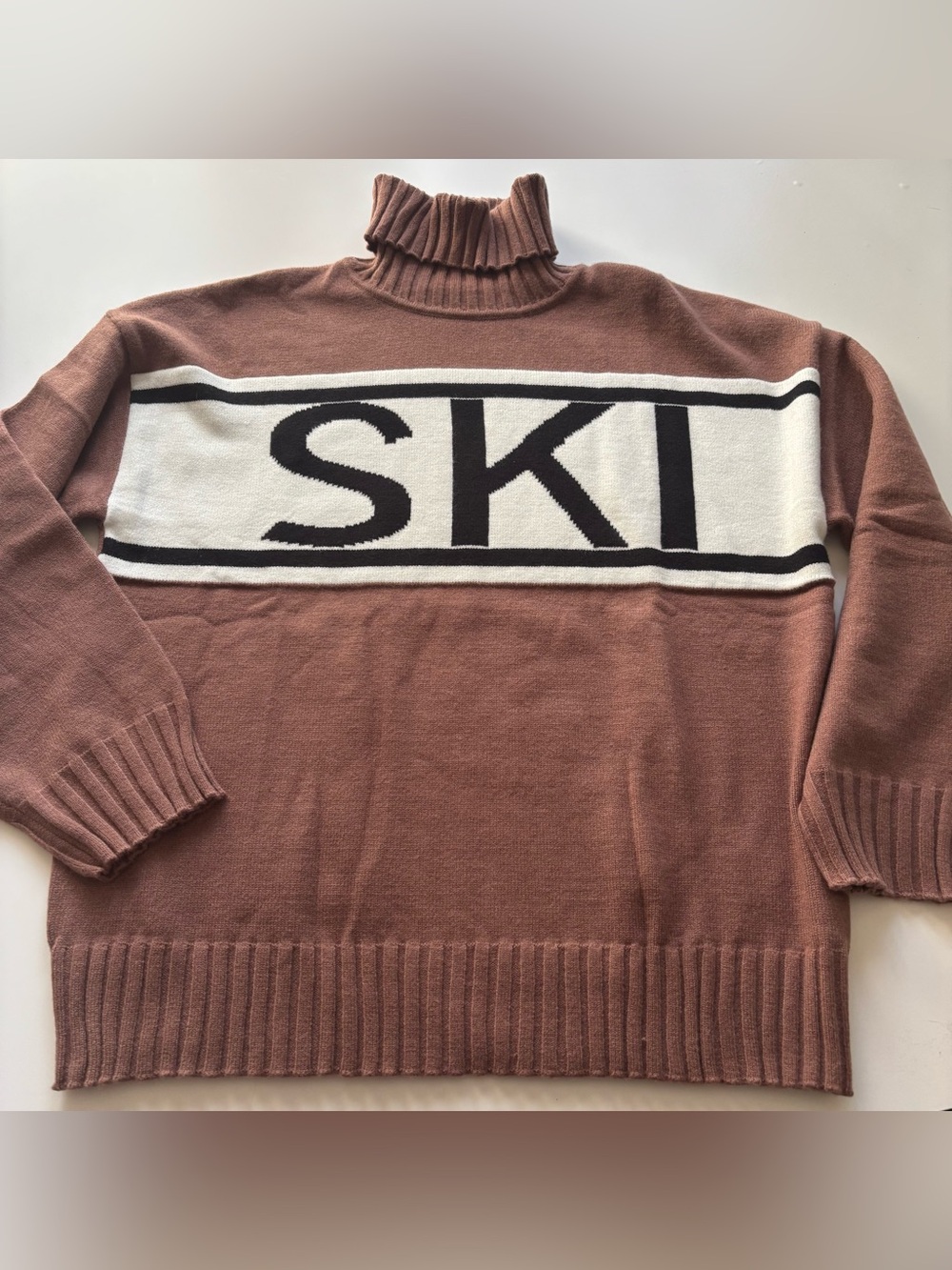 Brown turtleneck sweater ski graphic XL unbranded cozy soft winter cabincore